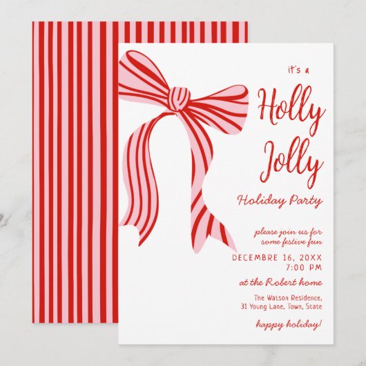 A holly jolly Pink Red Coquette Bow christmas  Kaart (Voorkant / Achterkant)