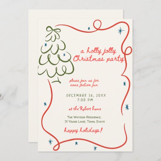 A holly jolly Whimsical christmas party Kaart (Voorkant / Achterkant)