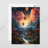 A hot air balloon flies over an asian landscape briefkaart (Voorkant / Achterkant)