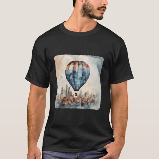 A Hot Air Balloon Floating Over A City Urban Adven T-shirt (Voorkant)