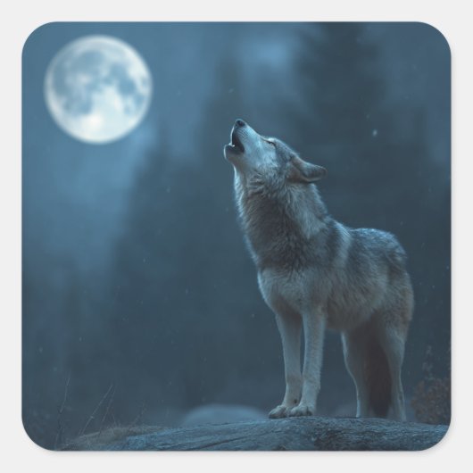 A Howling Wolf Vierkante Sticker (Voorkant)