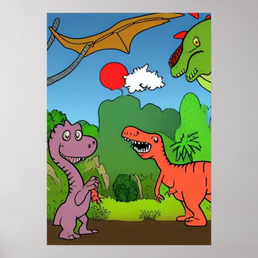 A.I. cartoon dinosaurus is aan het spelen, leuk Poster (Voorkant)
