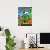A.I. cartoon dinosaurus is aan het spelen, leuk Poster (Thuiskantoor)