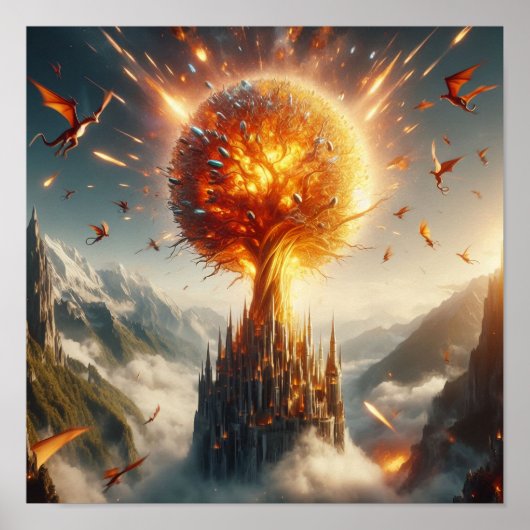 A.I. Golden Elven Tree Poster (Voorkant)