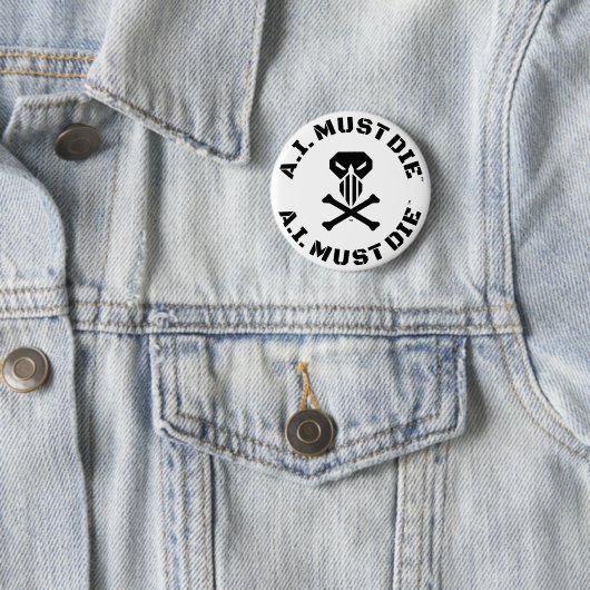 A.I. Must Die™ Logo (Military Font) Button Pin (In situ)