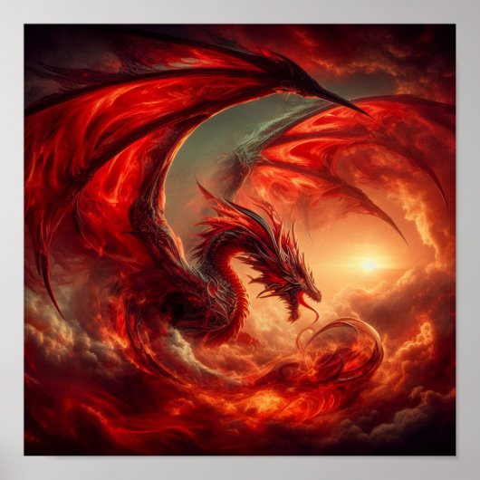 A.I. Red Dragon in de wolken Poster (Voorkant)