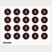A: Initiaal een letter een rode, witte & zwarte St Ronde Sticker (Vel)