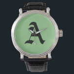 "A"-Initiaal Horloge<br><div class="desc">"A" Initiaal met groene achtergrond</div>