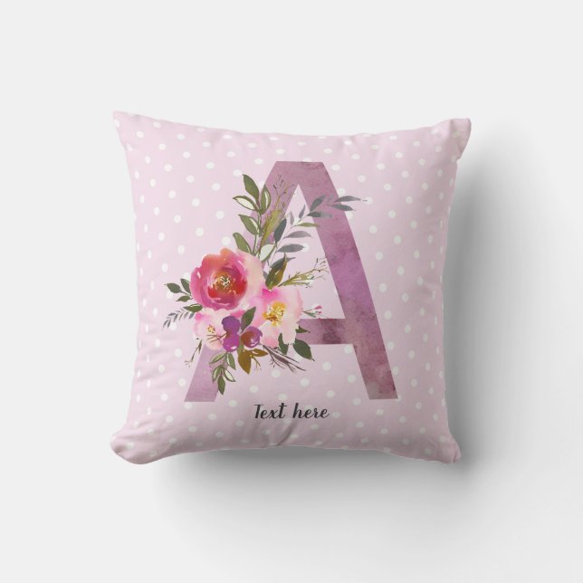 a, initiaal van Floral Monogram, bloem van waterve Kussen (Voorkant)