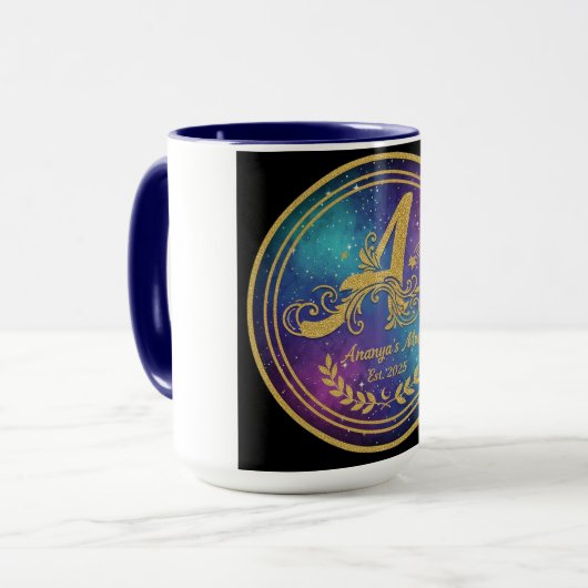 'A' Initial Monogram Mug Set - Ananya's Est. 2025  Mok (Voorkant links)
