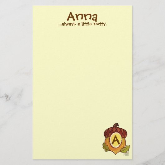 A is voor Acorn Personalized Briefpapier (Voorkant)