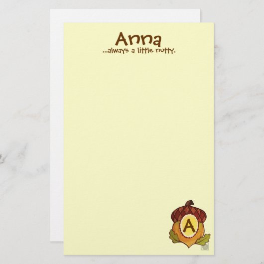 A is voor Acorn Personalized Briefpapier (Voorkant / Achterkant)