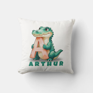 A is voor Alligator – Gepersonaliseerde Baby Naam  Kussen