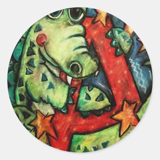 A is voor Alligator Ronde Sticker (Voorkant)