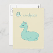 A is voor Alpaca (blauw) Briefkaart (Voorkant / Achterkant)