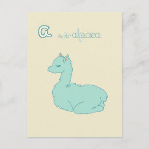 A is voor Alpaca (blauw) Briefkaart