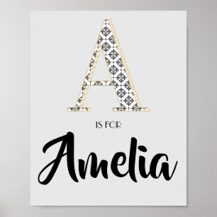 A is voor Amelia Classic Modern Text Custom Name Poster