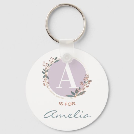 A is voor Amelia (of Aangepaste naam) Baby Girl Wo Sleutelhanger (Voorkant)