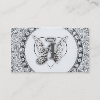 A is voor Angel Initiaal met Heart Monogram Visitekaartje