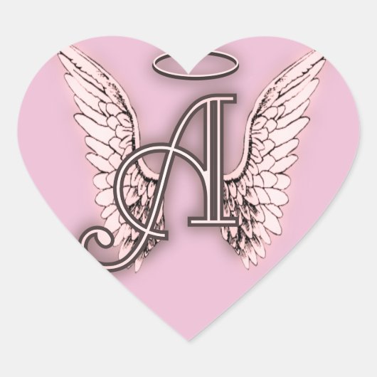 A is voor Angels Pink Heart Hart Sticker (Voorkant)