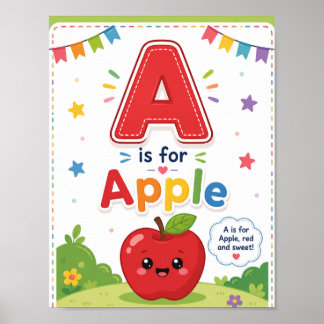 A is voor Appel Alfabet Klasposter voor Kinderen Poster