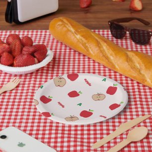 A is voor appel roze papieren bordje