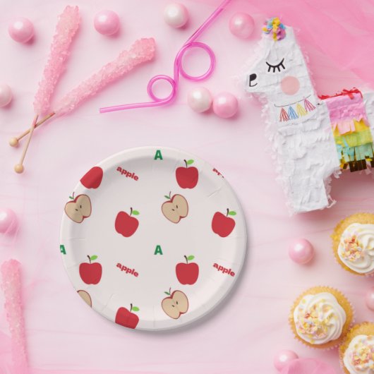 A is voor appelroze papieren bordje (Feest)