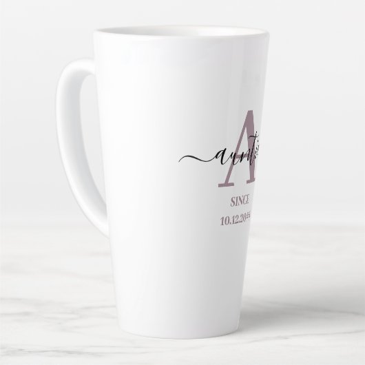 A is voor Auntie Elegant Script Monogram Mauve Latte Mok (Linkerhoek)