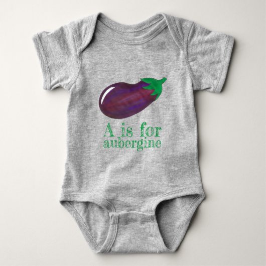 A is voor Eggplant Vegetable ABCs Romper (Voorkant)
