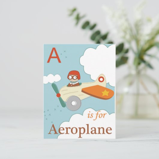 A is voor het vliegtuig briefkaart (Staand voorkant)