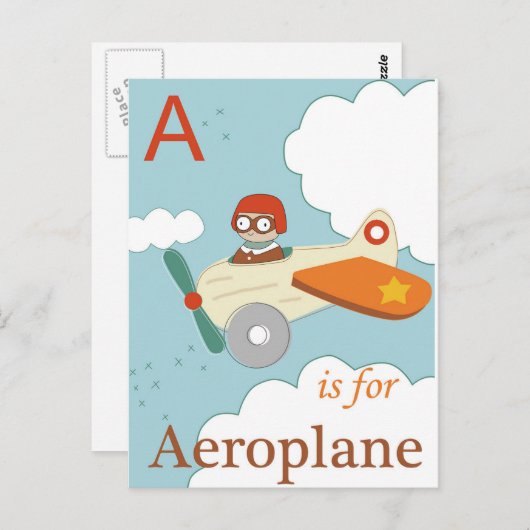 A is voor het vliegtuig briefkaart (Voorkant / Achterkant)