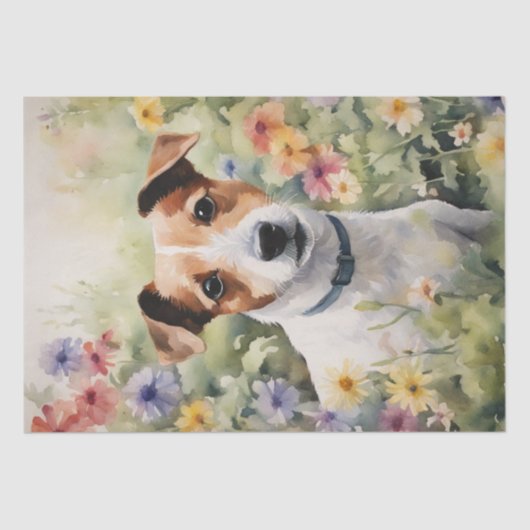 A: Jack Russell in Bloemen Decoupage Tissuepapier (Voorkant)