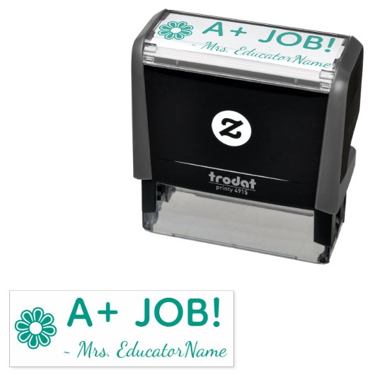"A+ JOB!" + Schoolleraar Naam Rubberstempel Zelfinktende Stempel (In situ)