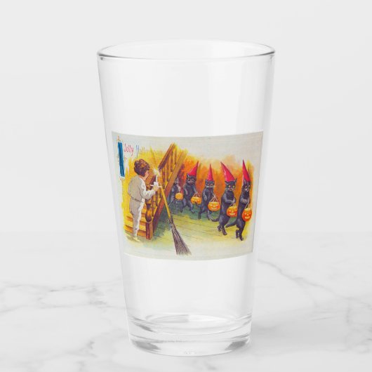 A Jolly Halloween (zwarte katten) Glas (Voorkant)