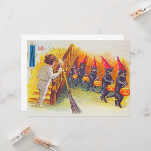 A Jolly Halloween (zwarte katten) Kaart (Voorkant / Achterkant in situ)