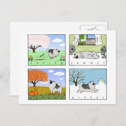 A Keeshond Enjoys the Four Seasons - Fun Dog Art Briefkaart (Voorkant / Achterkant)