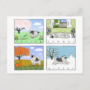 A Keeshond Enjoys the Four Seasons - Fun Dog Art Briefkaart