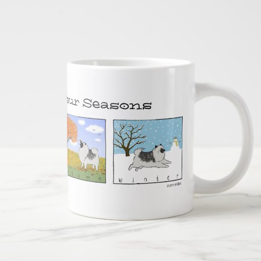 A Keeshond Enjoys the Four Seasons - Fun Dog Art Grote Koffiekop (Rechts)