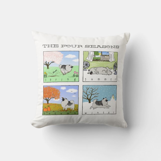 A Keeshond Enjoys the Four Seasons - Fun Dog Art Kussen (Voorkant)