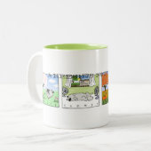 A Keeshond's Vier Seizoenen | Keeshond Cartoon Dog Tweekleurige Koffiemok (Voorkant links)