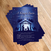 A King is Born Blue Nativity Scene Church Flyer