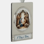 A King Is Born – Nativity Banner Christmas Design Verzilverd Banner Ornament (Rechts)
