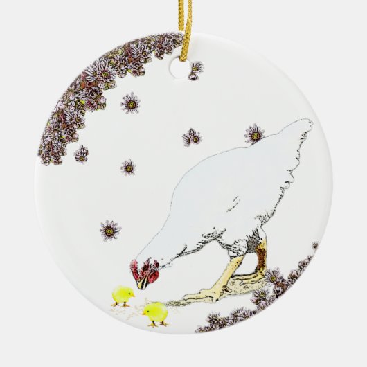 A kippen en kuikens keramisch ornament (Voorkant)