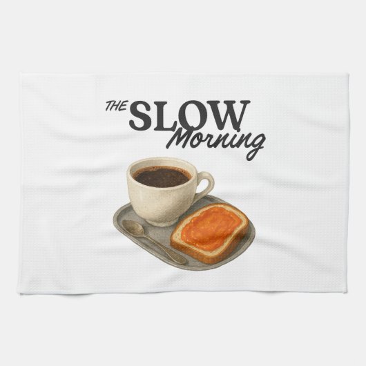 A kitchen towel with coffee and toast image theedoek (Horizontaal)