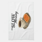 A kitchen towel with coffee and toast image theedoek (Verticaal)