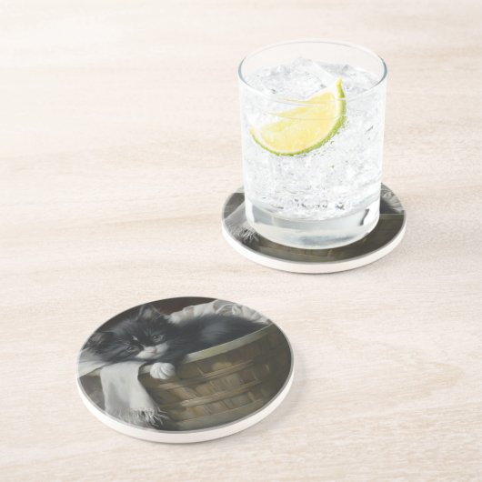 A Kittens Cozy Corner Zandsteen Onderzetter (Zijkant)