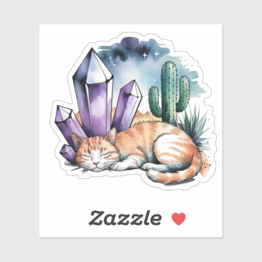 A Kitty With Crystals in the Desert Sticker (Vel)