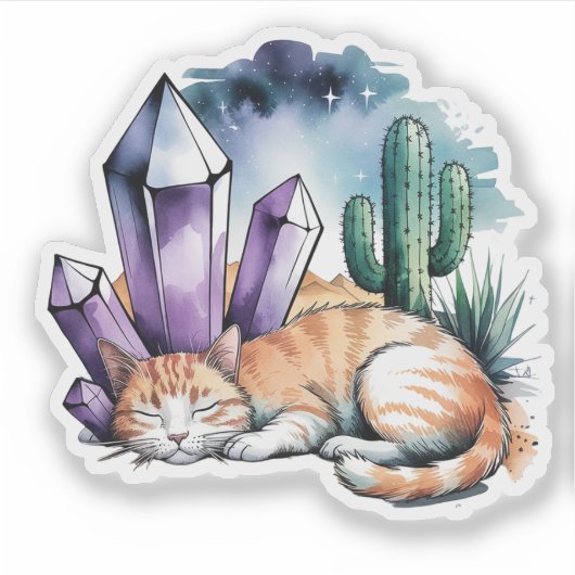 A Kitty With Crystals in the Desert Sticker (Voorkant)