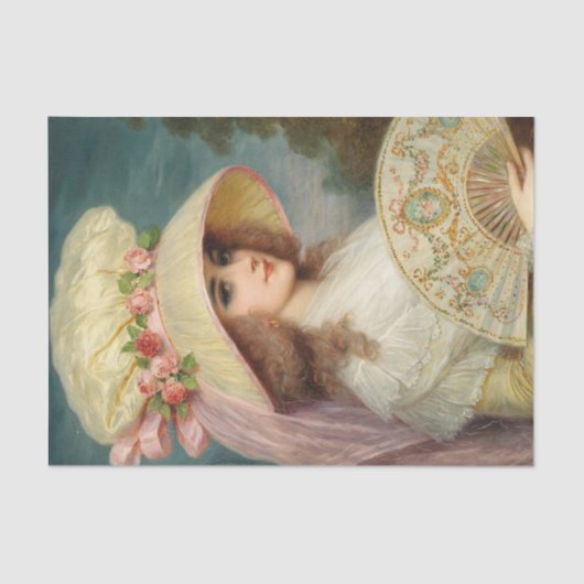 A Lady with Roos Pet and Fan by Lucius Rossi Tissuepapier (Voorkant)