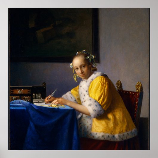 A lady writing by Johannes Vermeer Poster (Voorkant)